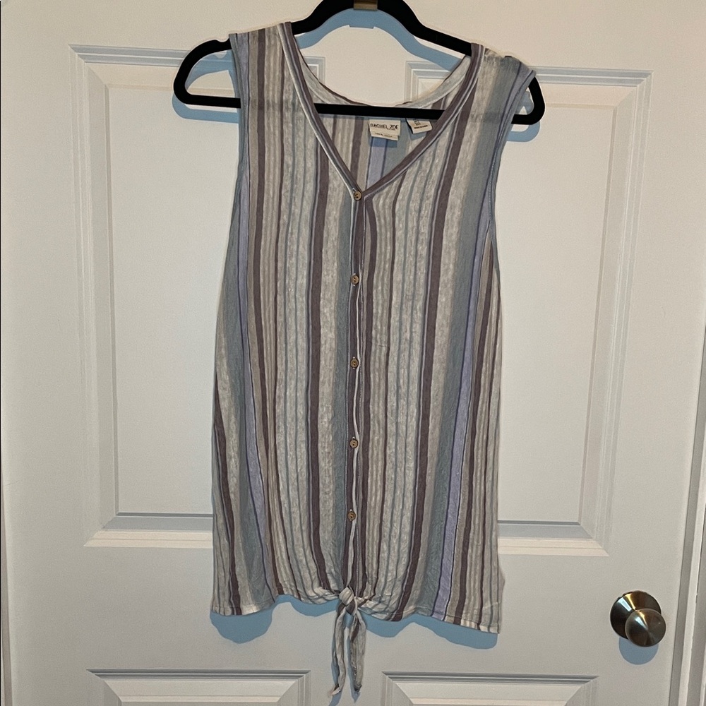 Rachel Zoe Sleeveless Striped Button up 100% Linen Blouse